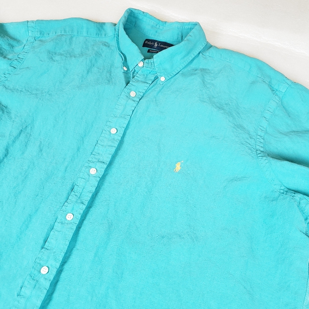 Polo Ralph Lauren Mens 2XLT Silk Linen Blend Short Sleeve Camp Shirt Beach Flaws